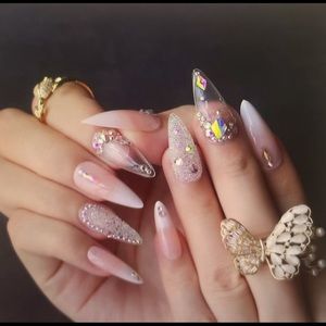 Stiletto jelly ombré nude false nails, press-ons